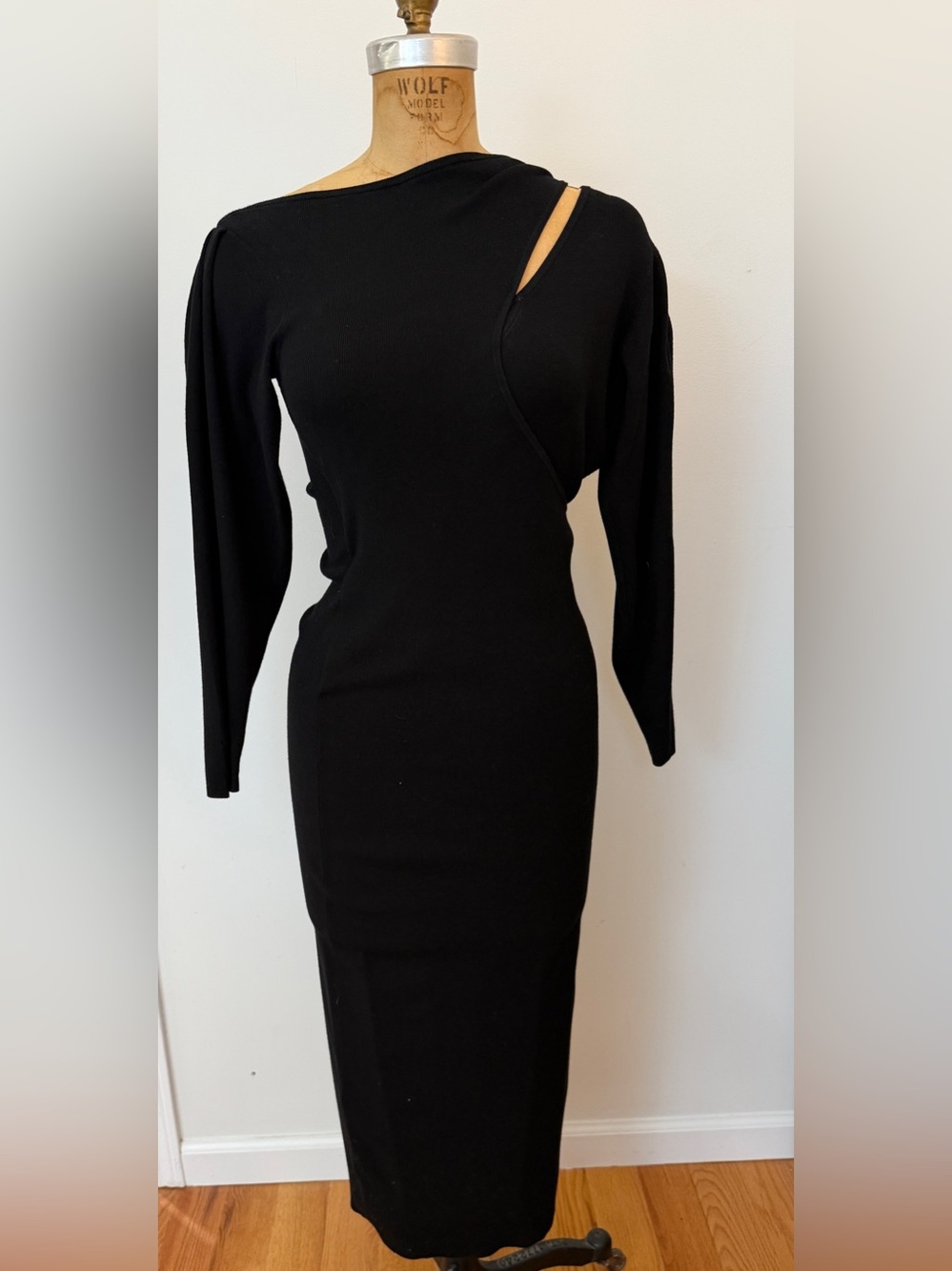 A.L.C. Black One-Shoulder Cutout Midi Dress